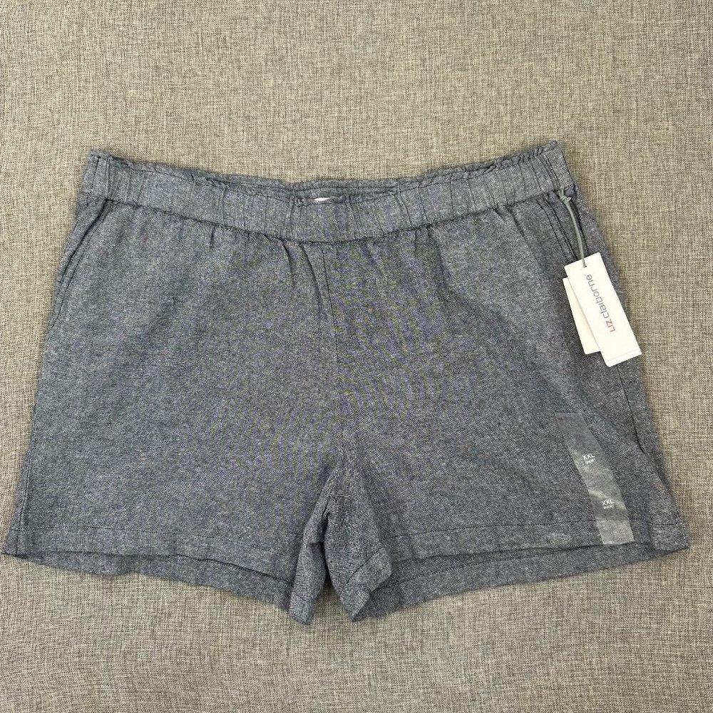 Brand New! Liz Claiborne Linen Shorts XXL Elastic Waist High Waisted Navy Blue &